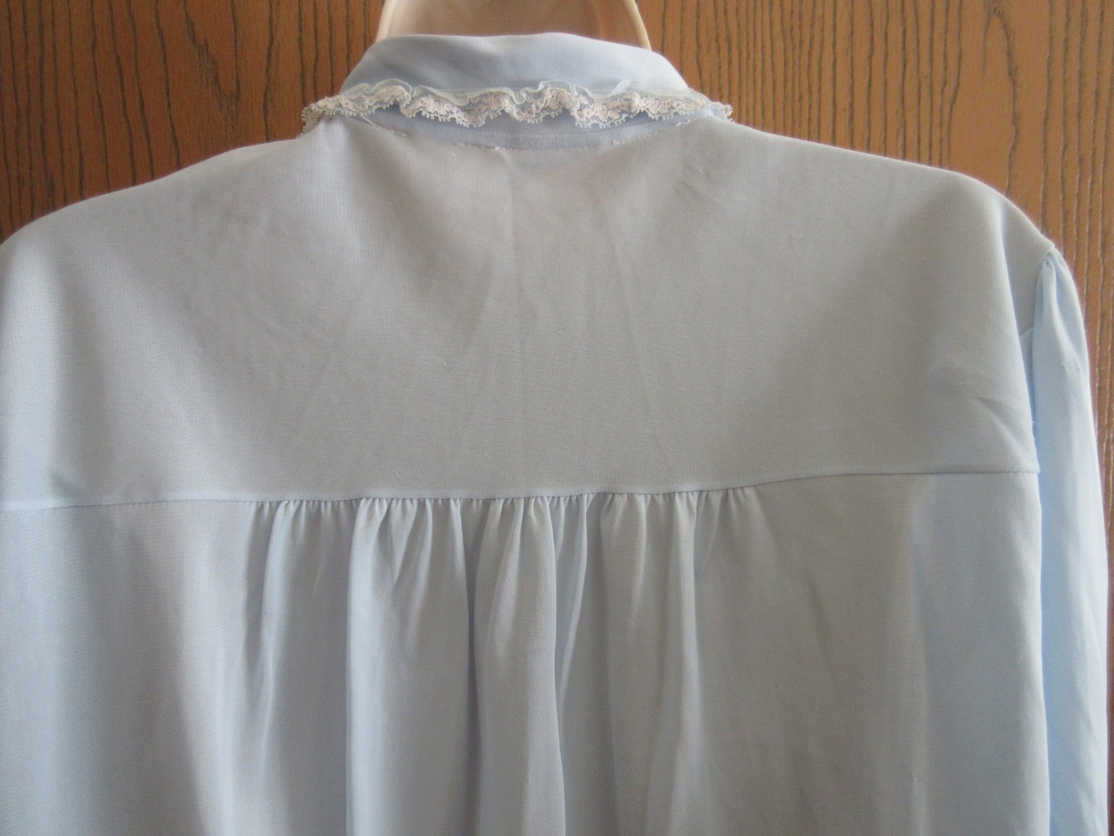 1960&rsquo;s BED JACKET PHILMAID BLUE nylon LACE RUFFLE size LARGE 40/42 USA