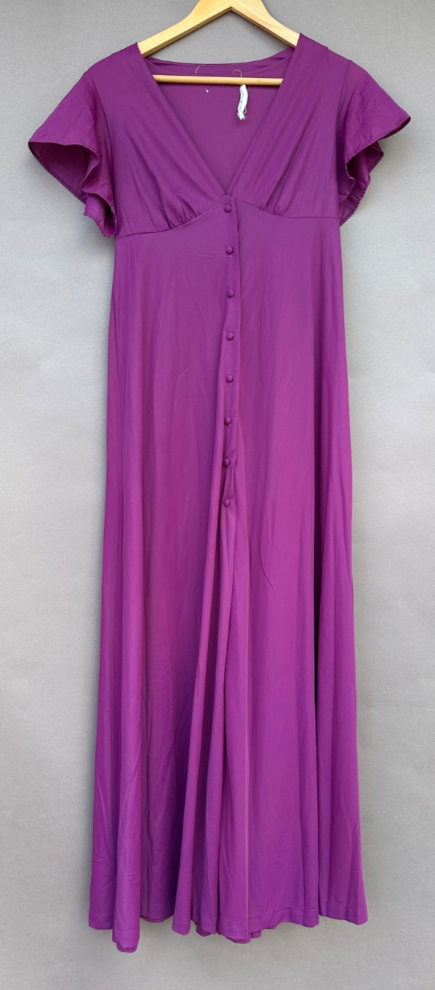 Vintage John Kloss Peignoir Set Small Purple Robe Nightgown Old Hollywood Glam