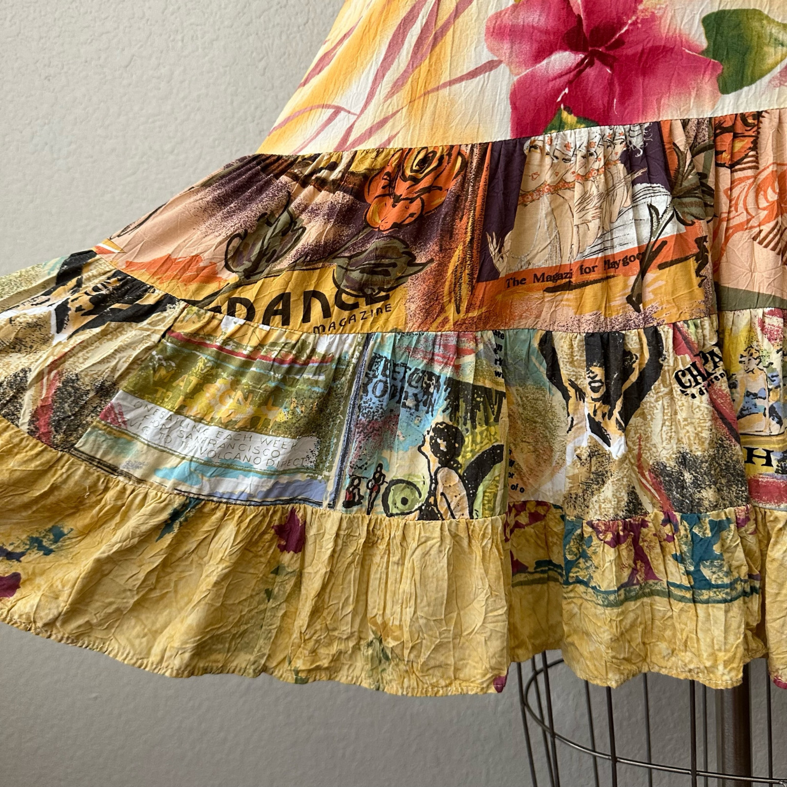 VTG JAMS WORLD Midi Dress Womens Sz L Bright Floral Tiered Hawaiian Tropical 90s
