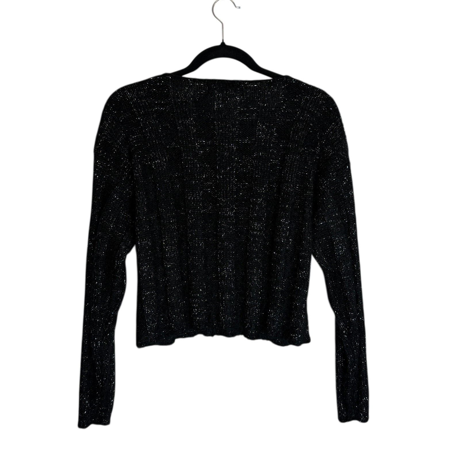Reference Point Black Sparkly Cropped Sweater Size S Mohair Wool Shimmer Knit