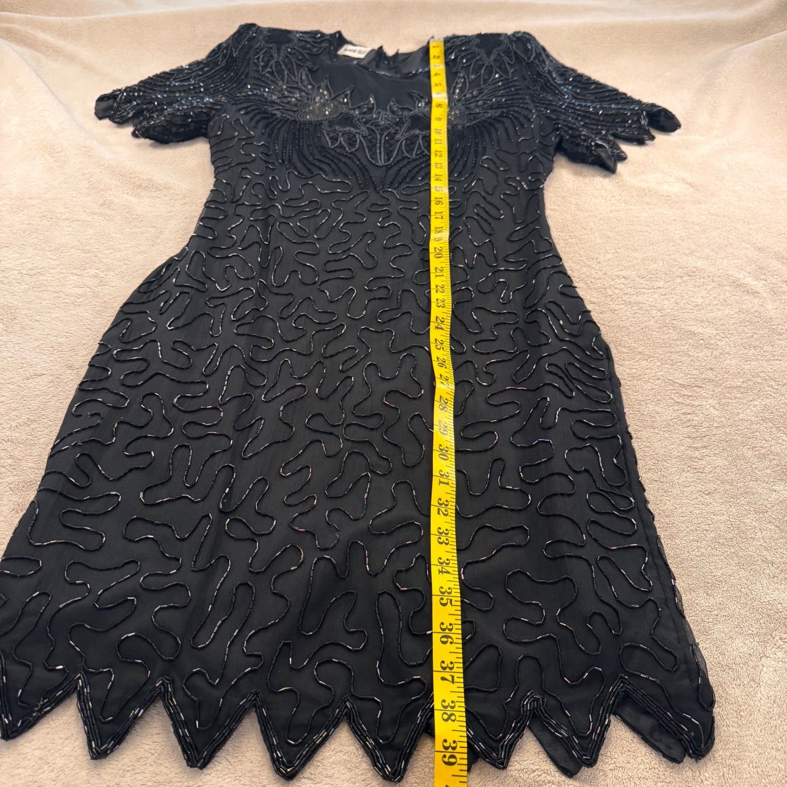 Vintage Gatsby Flapper Beaded Sequin Cocktail Party Dress Art Deco Black SZ M