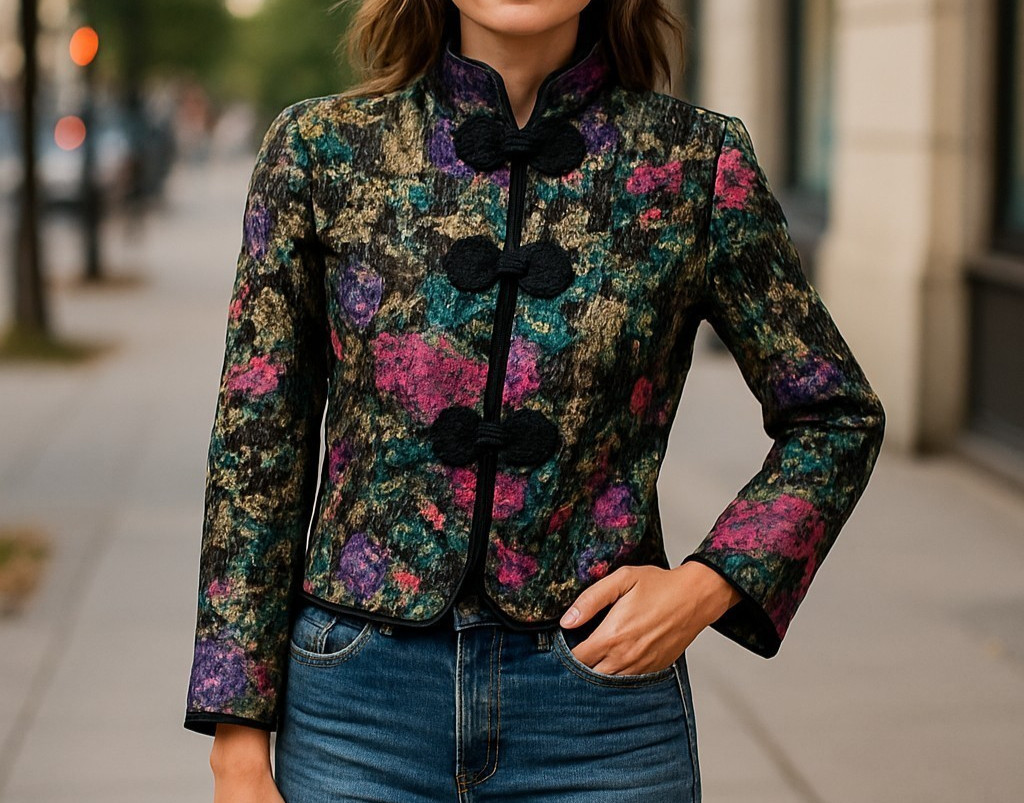 VALENTINO NIGHT Black Floral Multi-color Silk Jacket 8 1980&rsquo;s VINTAGE