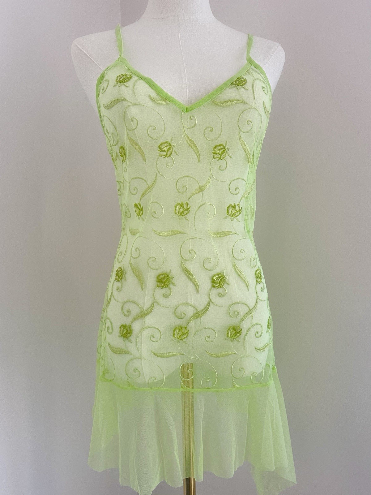 La Perla 💚 Sheer Lime Green Embroidered Slip Dress