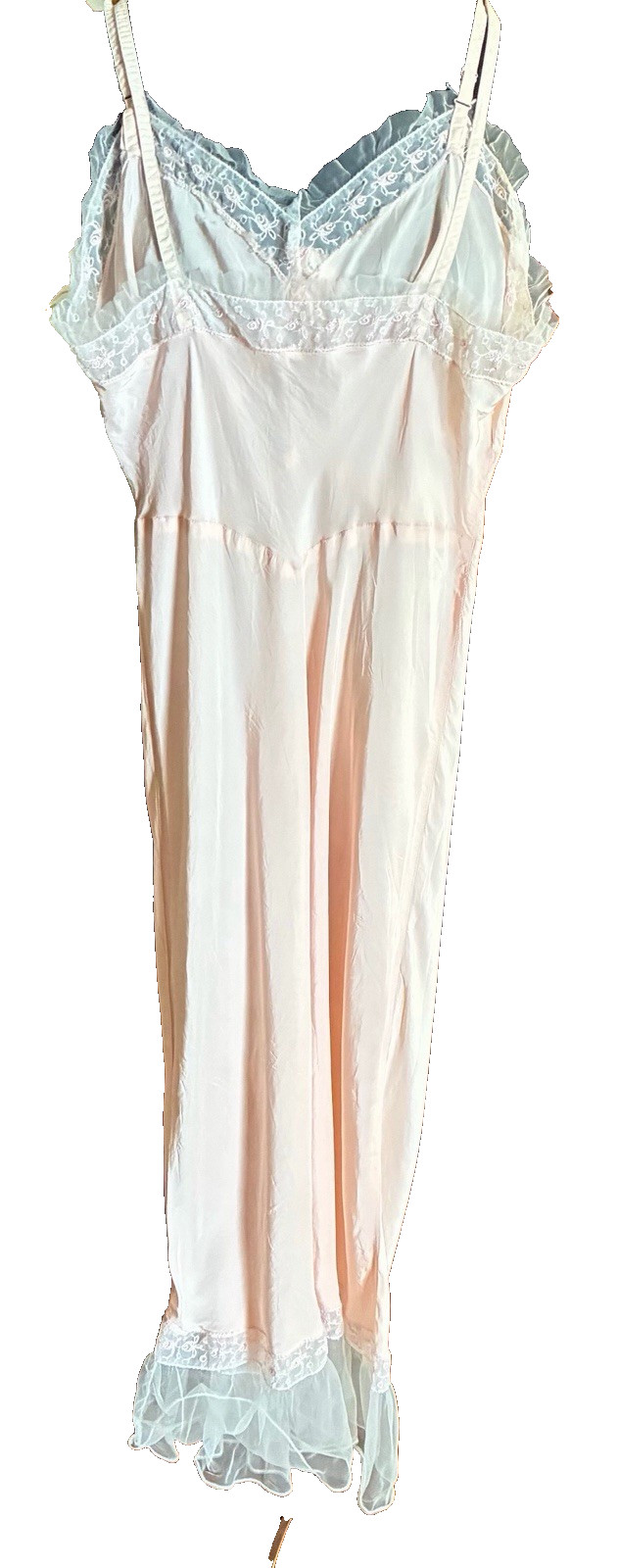 Vintage Pink Charmode Sears Roebuck Rayon Lace Tulle Nightgown Small ￼1950’s