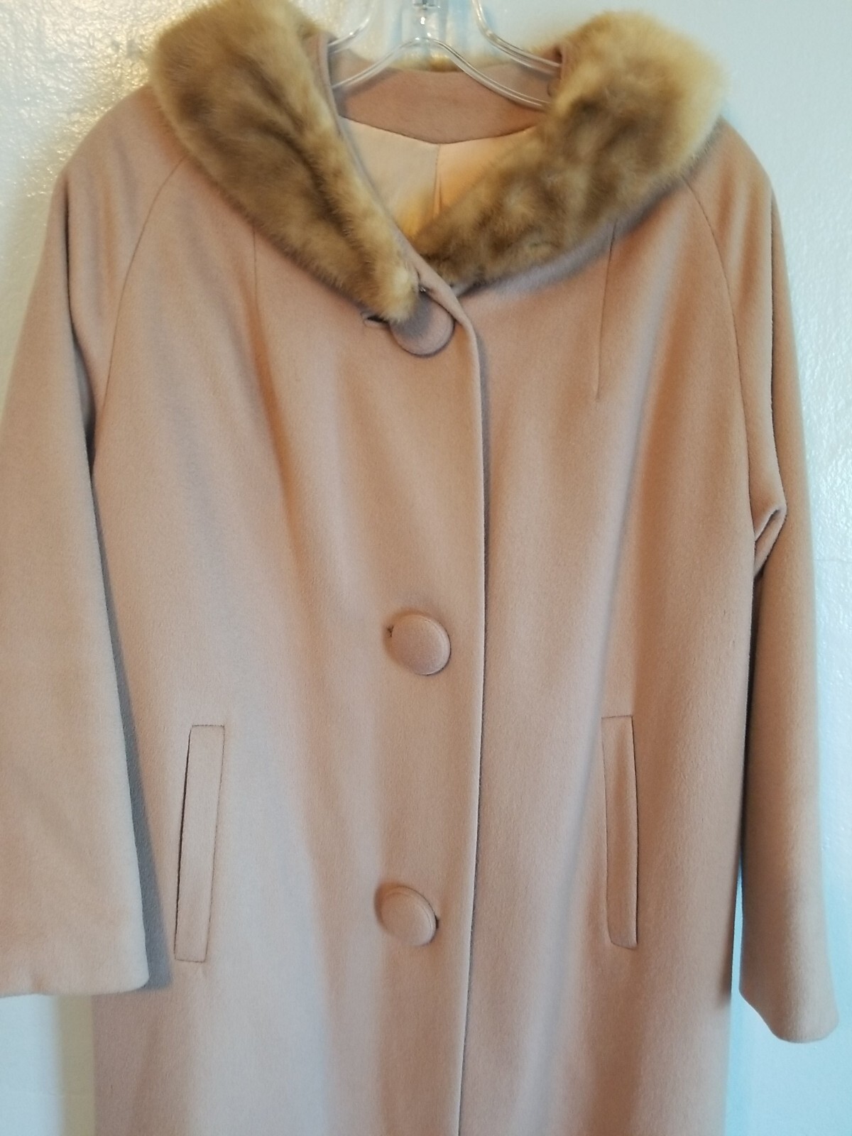 Carol Brent Vintage 60s Wool Coat Women&rsquo;s Beige Fur Collar Lined