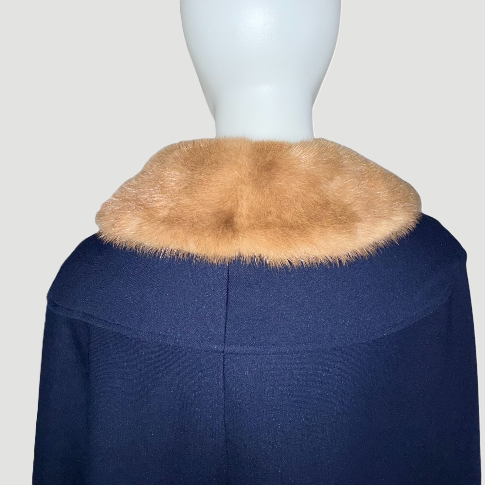 Vintage 1950s Opera Cape Cloak Navy Wool Fur Collar Swing Coat Satin Lined