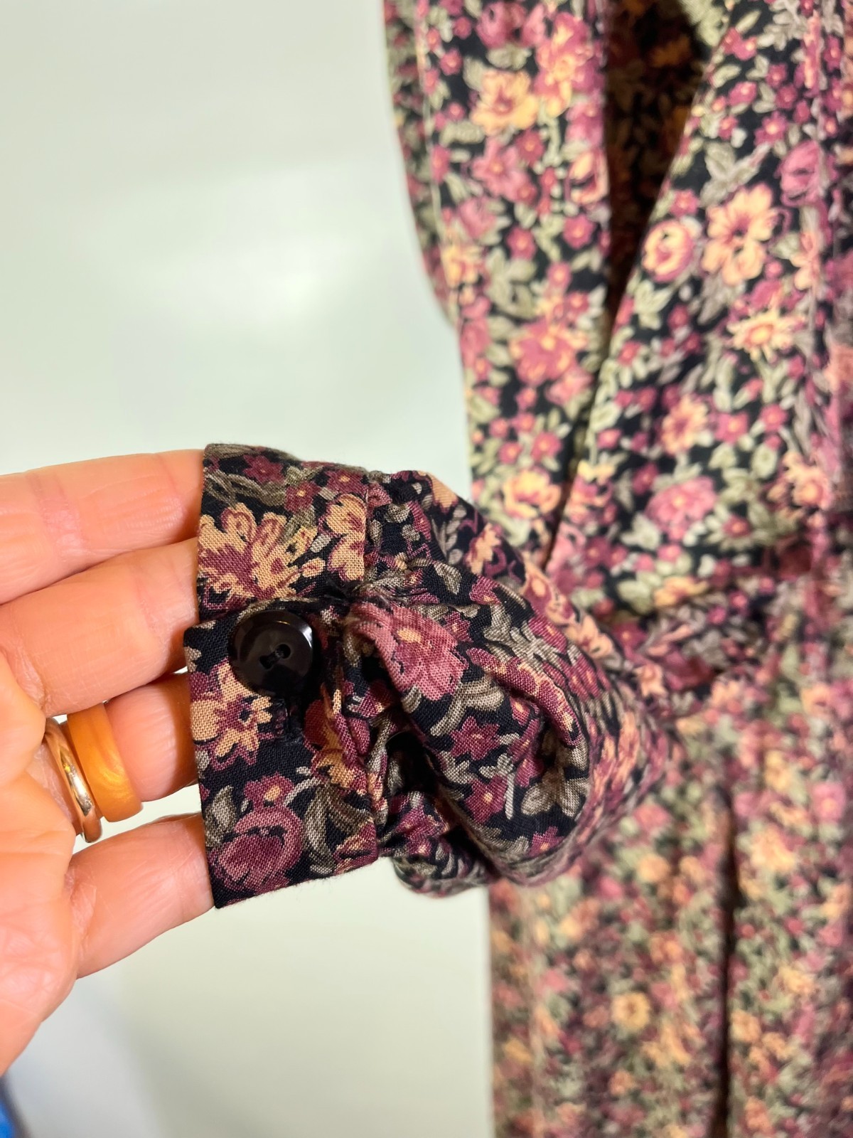 Vintage 80s Taurus II Size 8 Dark Floral Dress Smocked Waist Union Made