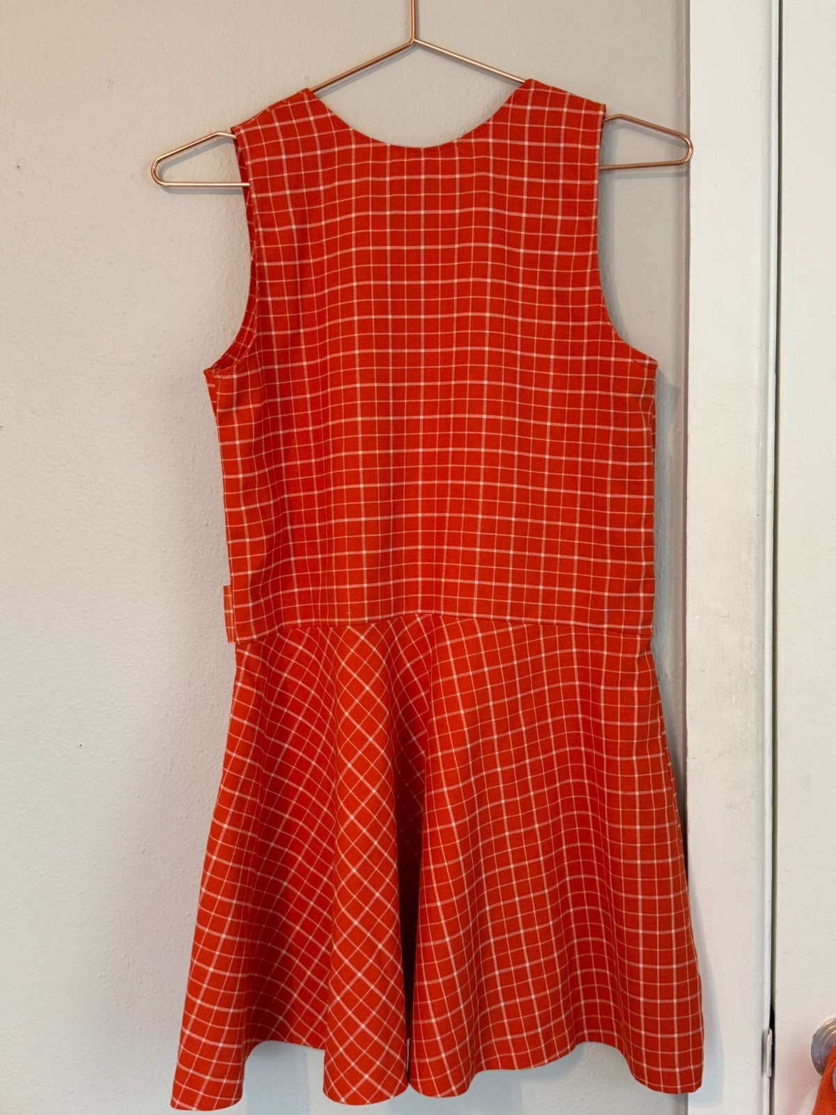 handmade 60&rsquo;s orange mod grid dress with acetate belt size xs/s