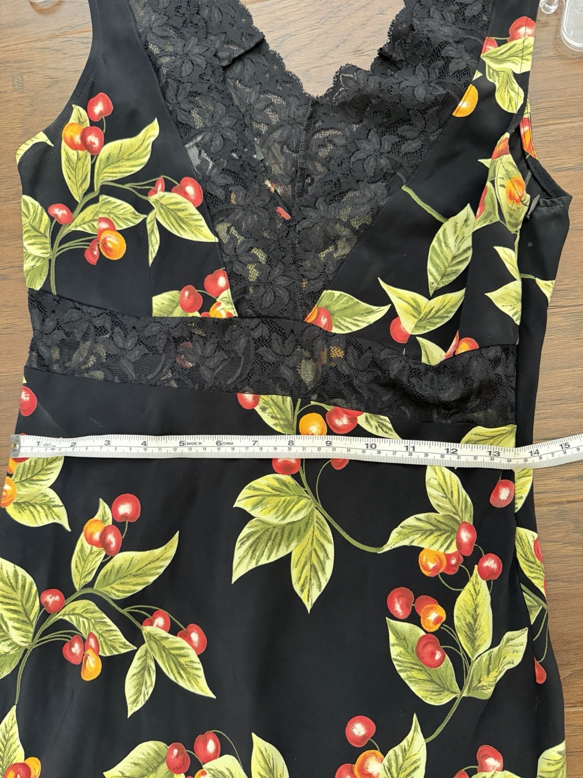 Vintage Y2K Bebe Cherry Print Lace Trim Slip Dress, Black Red, Women&rsquo;s Size M