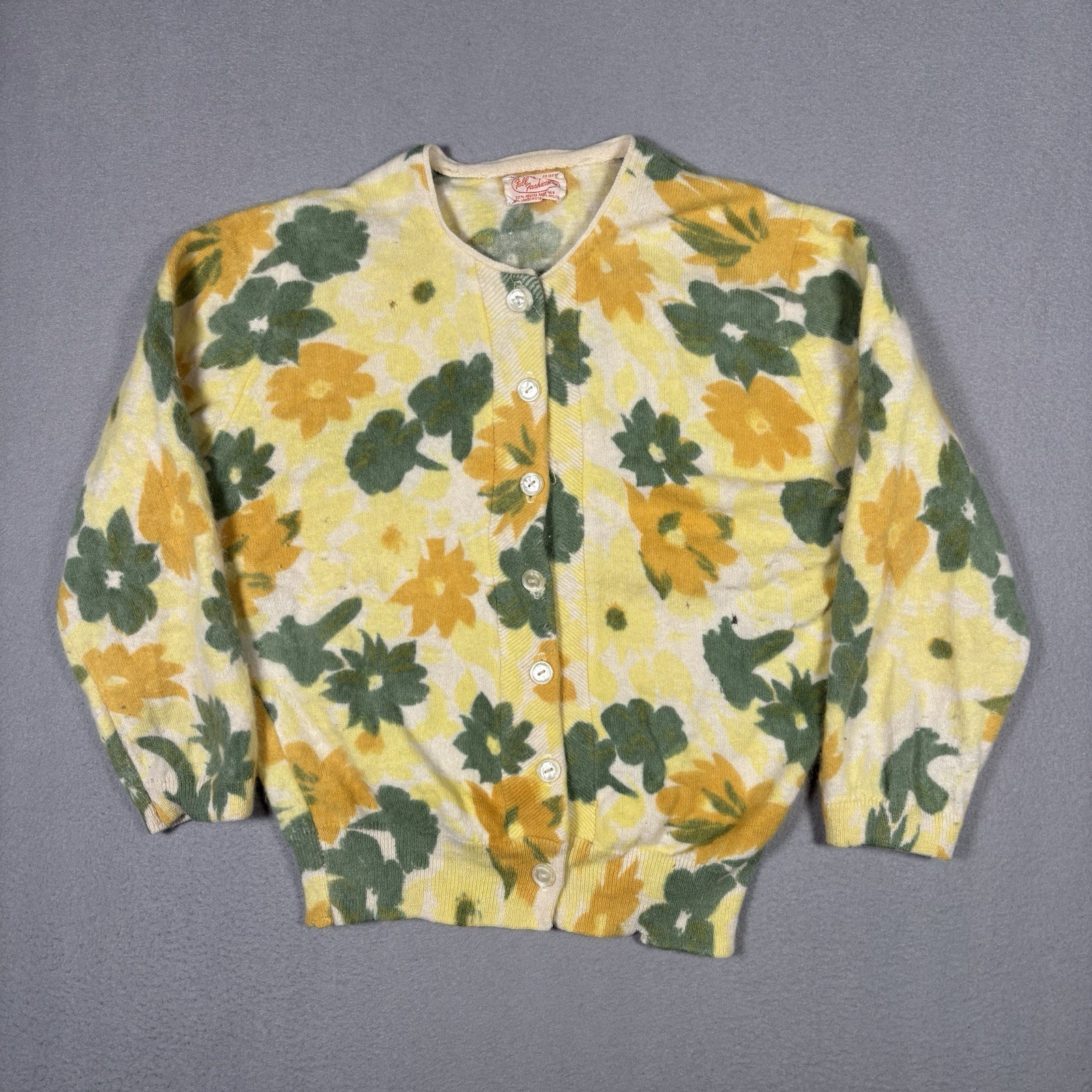 VTG 60&rsquo;s Gordonshire Cardigan Sweater Womens 40 (XS/S) Floral Angora Rabbit Hair