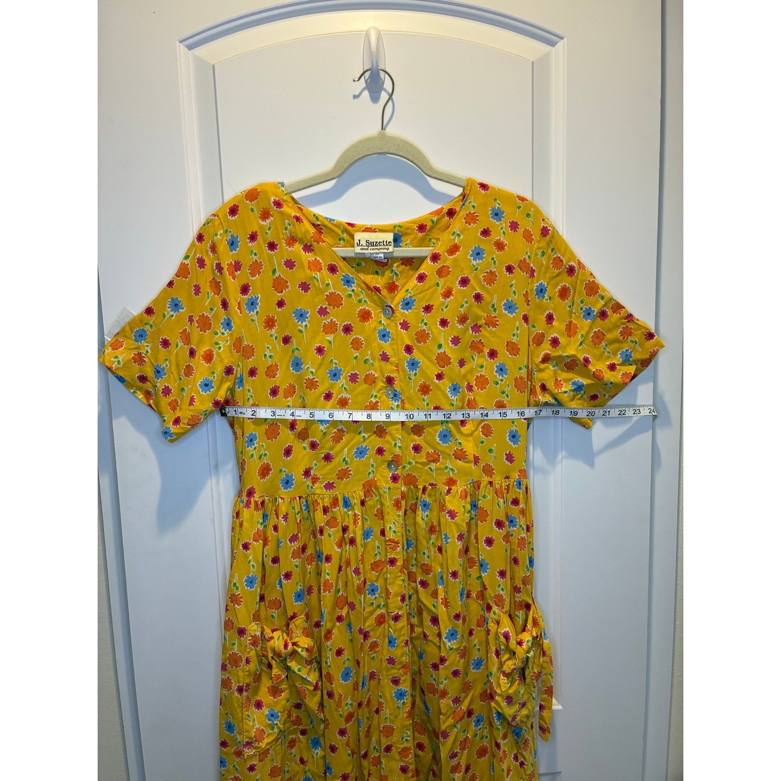 Vintage J. Suzette & Company Yellow with colorful flowers dress Size S-M