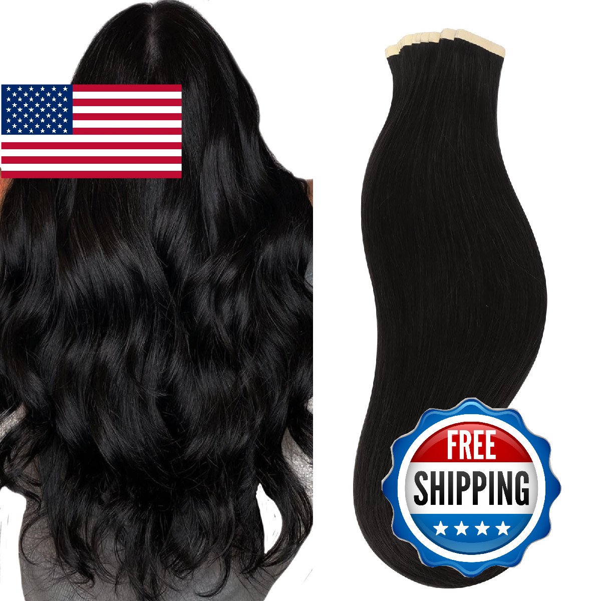 HOTBANANA 16&Prime; 20pc 50g Jet Black Real Remy Human Tape-in Hair Extensions