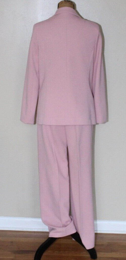 Vtg 60s 70s Dusty Pink Polyester 2 Pc Wide Leg Leisure Pant Suit Blazer Womens M