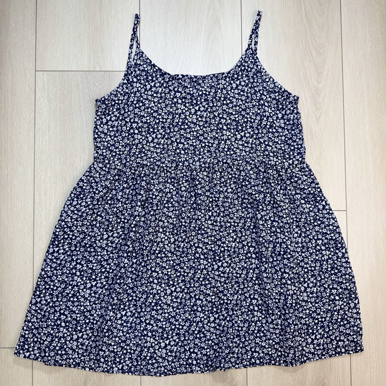 VTG 2XS Floral Babydoll Top Size M Womens Blue White Made USA Strap Summer Boho