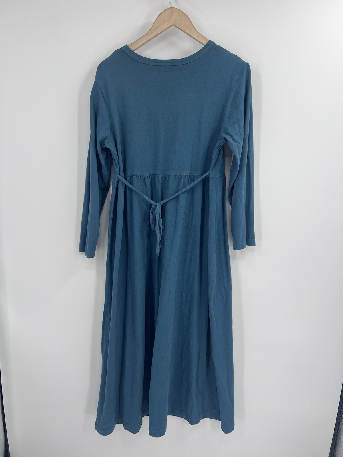 VTG Varsity Sport Solid Teal Long Sleeve 100% Cotton Maxi Dress M Made in USA
