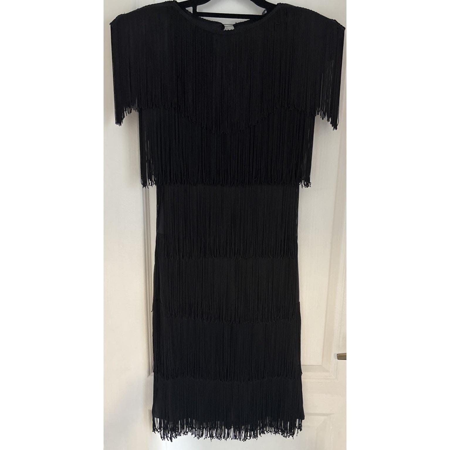 Vintage Womens Shuet Young HW Collections Black Fringe Dress Flapper Halloween 6