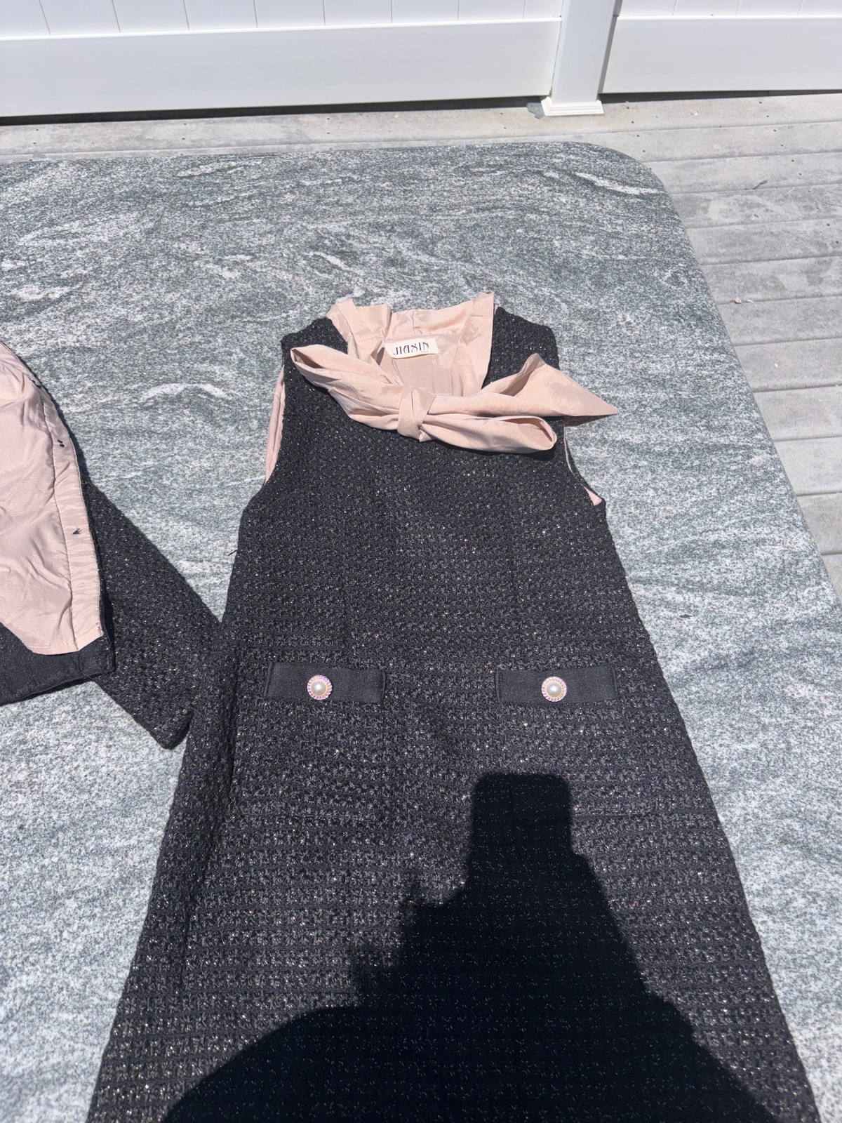 1990s Black Tweed Skirt Suit Set Supermodel Style Size M