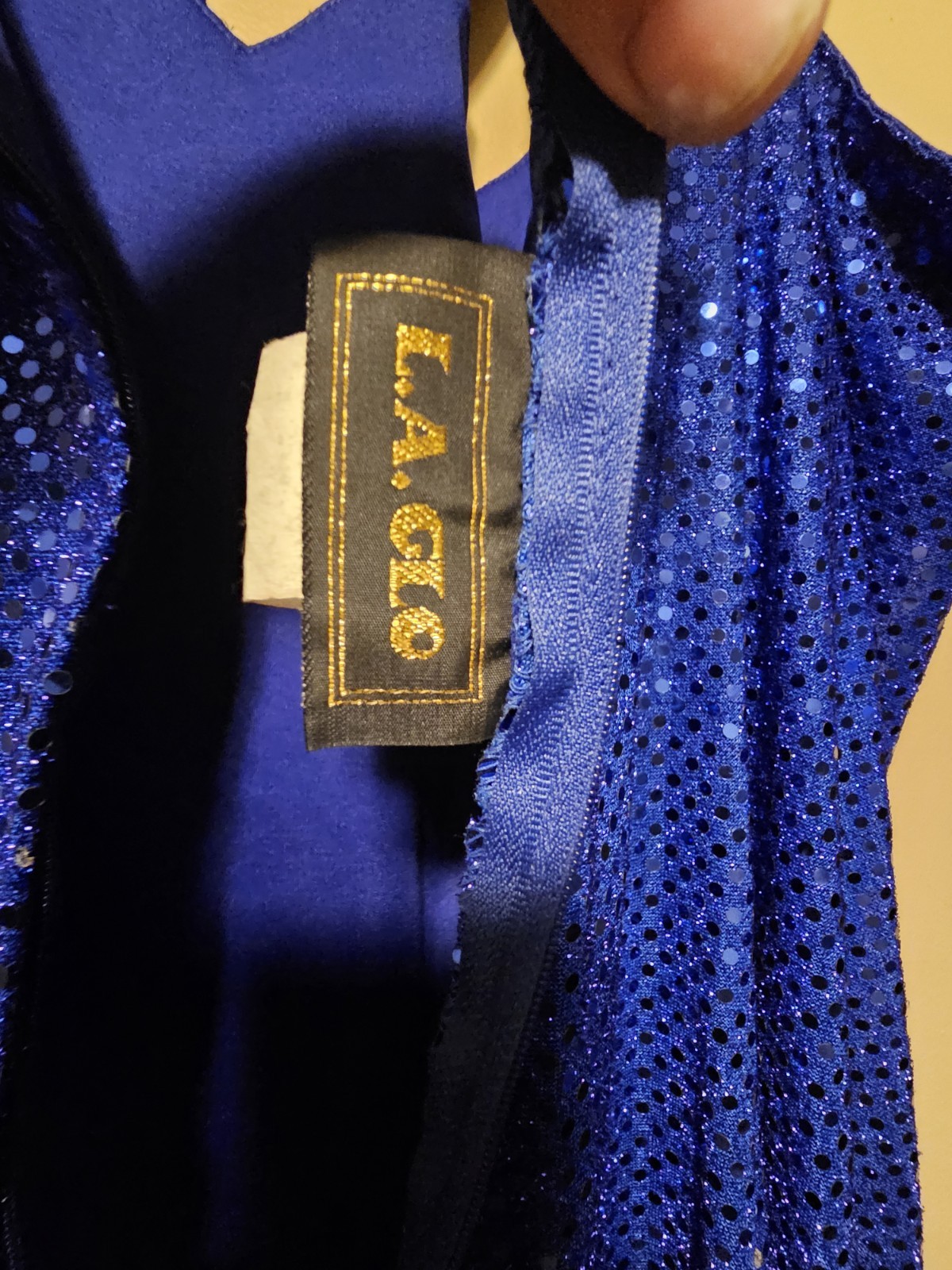 L.A. Glo Blue Iridescent Sequin Maxi Dress Evening Gown Flower Accent 20w 1990s