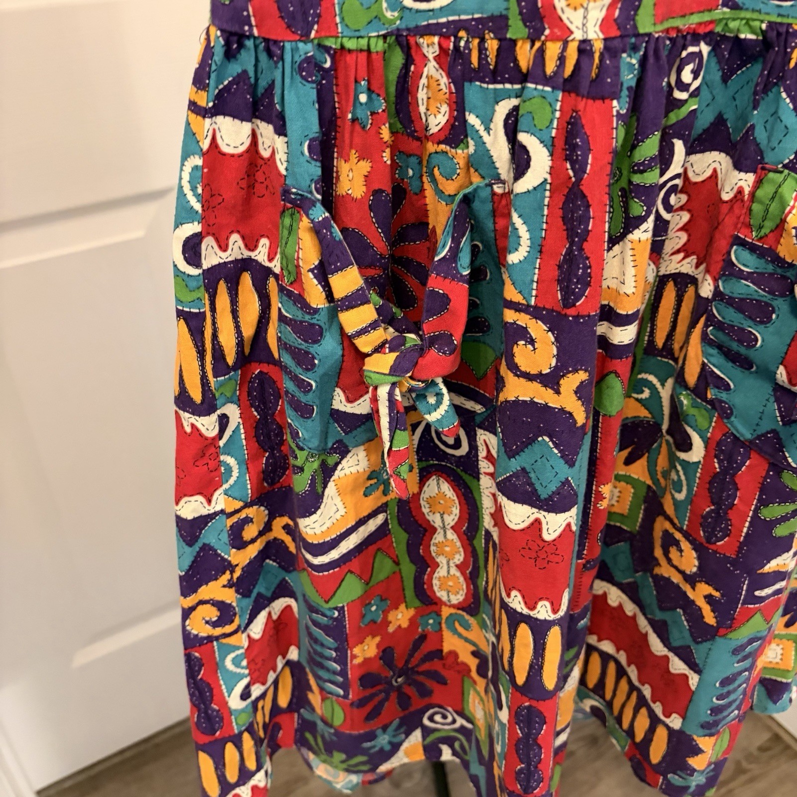 Vintage Gap 80s Abstract Geometric Patchwork Sundress Pockets Kidcore Eclectic L