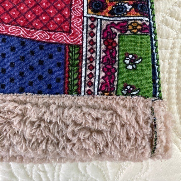 Hippy Patchwork Coat Faux Fur Lined Hooded Multi-Colored Pockets (Size XXL)