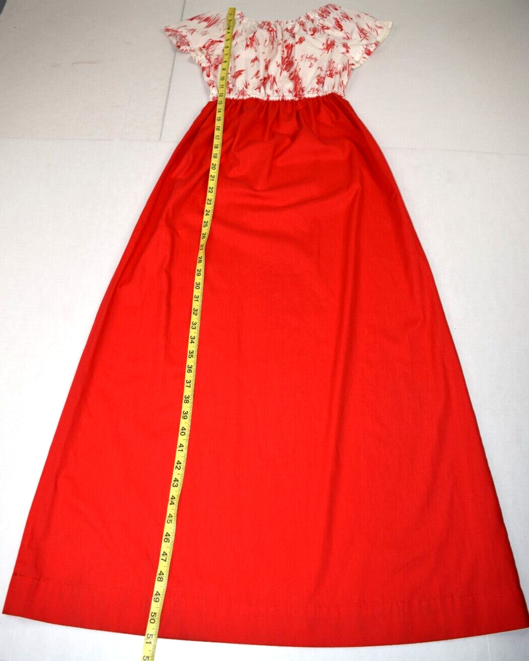 Vintage Handmade Maxi Dress Size S/M 70s Cherry Red White Cinch Waist