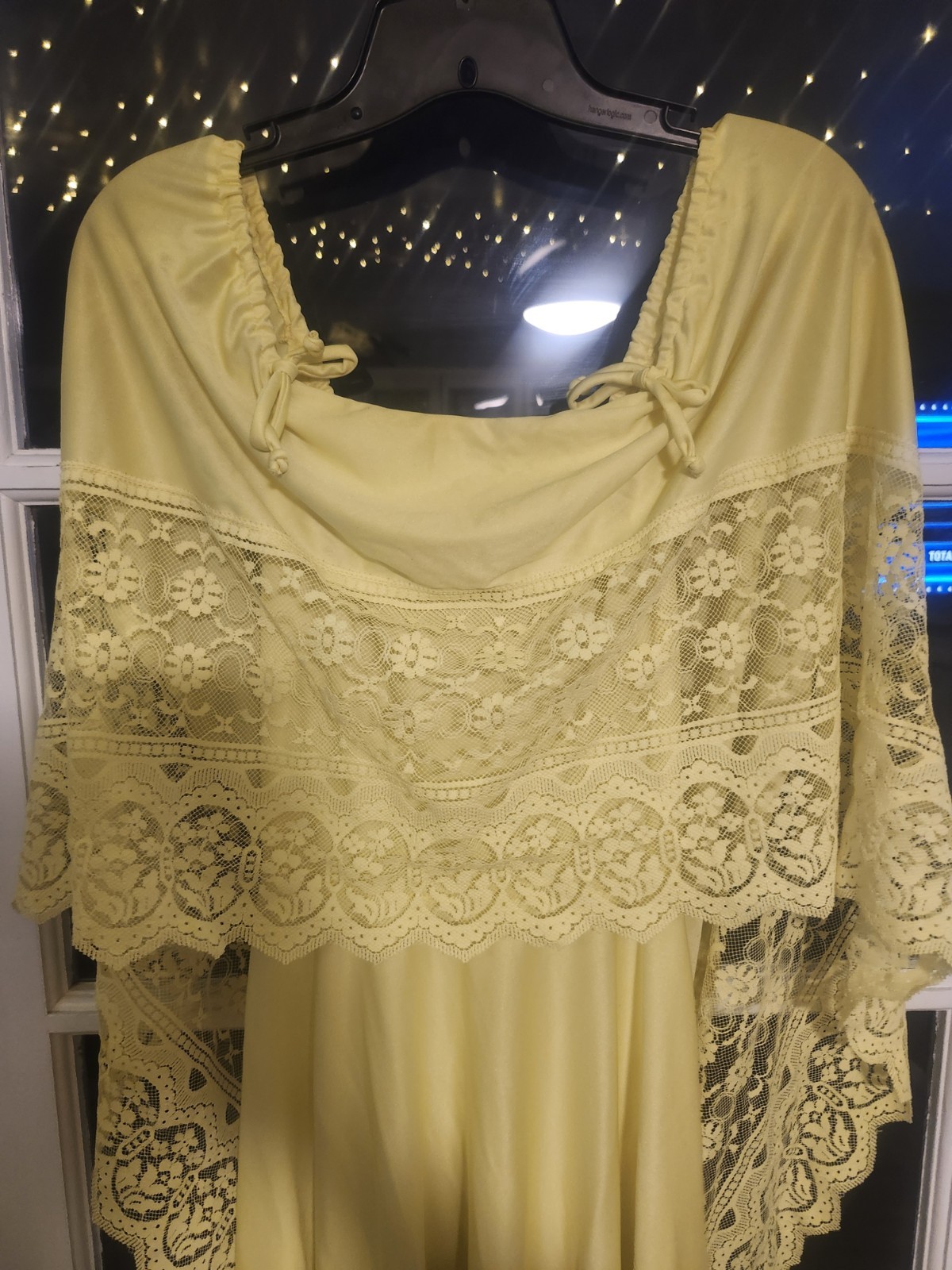 Canary Yellow Vintage ILGWU Union Made Lace Capelet Maxi Gown Dress Size 6 EUC