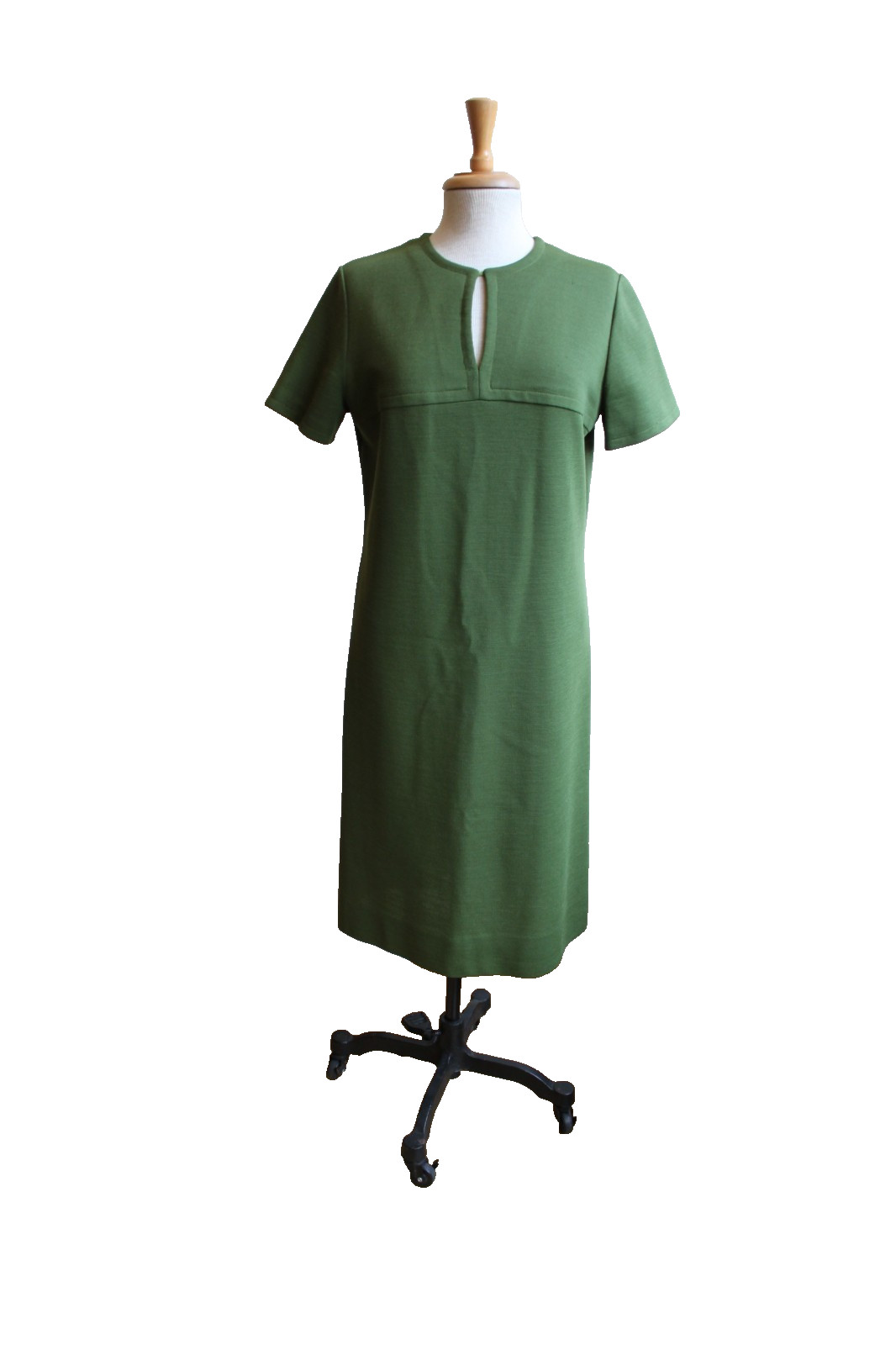 1960&rsquo;s Vintage Original Olive Green 100% Wool Mod Midi Dress 38&Prime; Bust