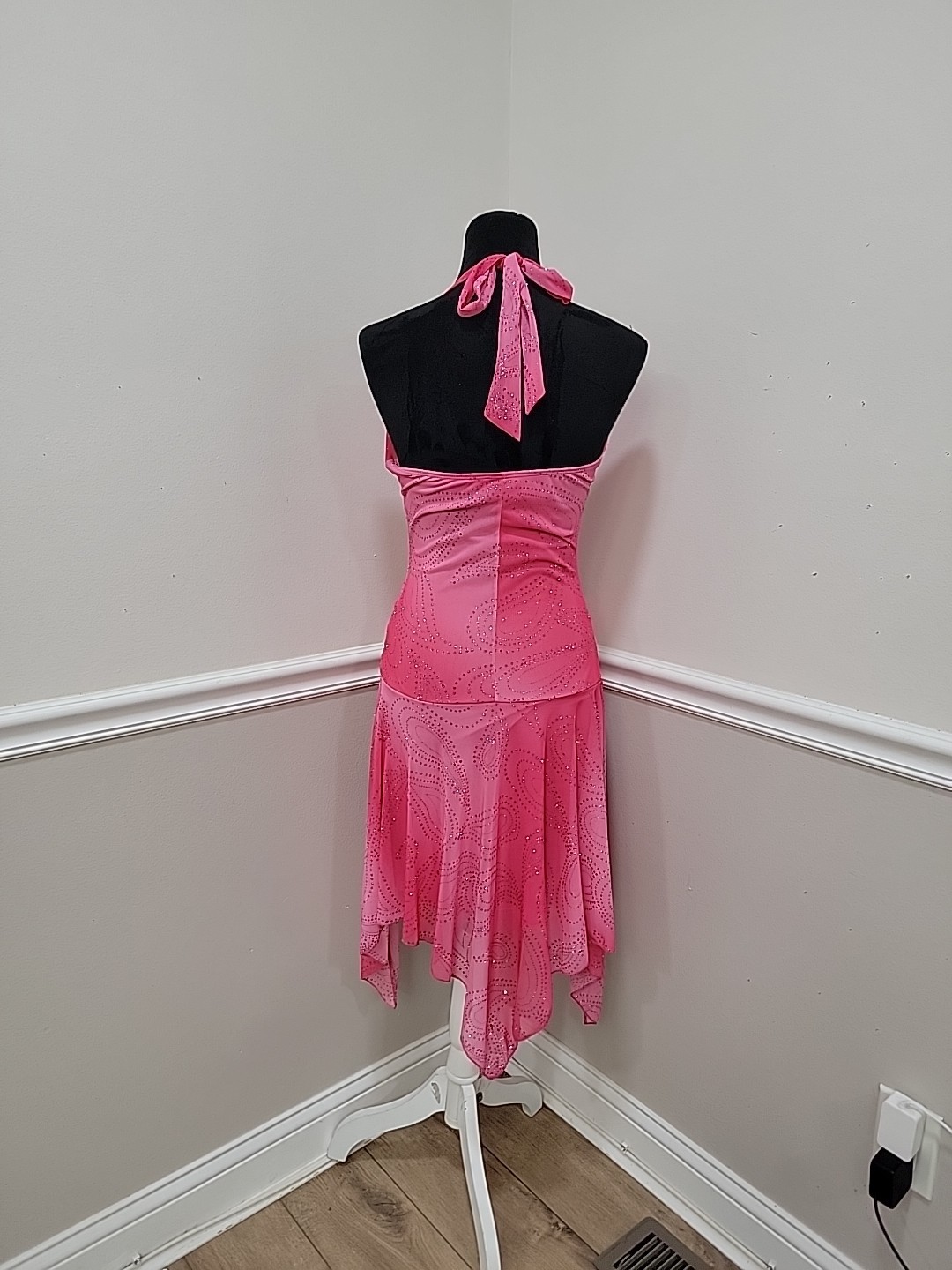 Y2K Taboo Pink Ombre Glitter Dress Asymmetrical Hem Halter Midi VTG 2000s Medium
