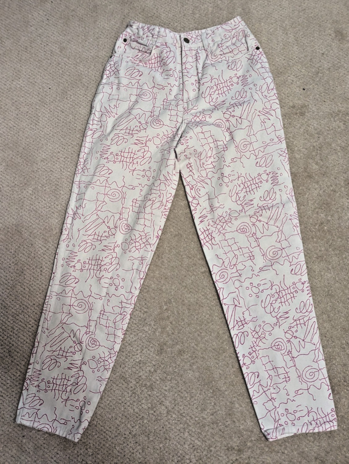 Vintage 1980s Union Bay Womens White/Pink Jeans Straight Skinny Hi Rise Size 11
