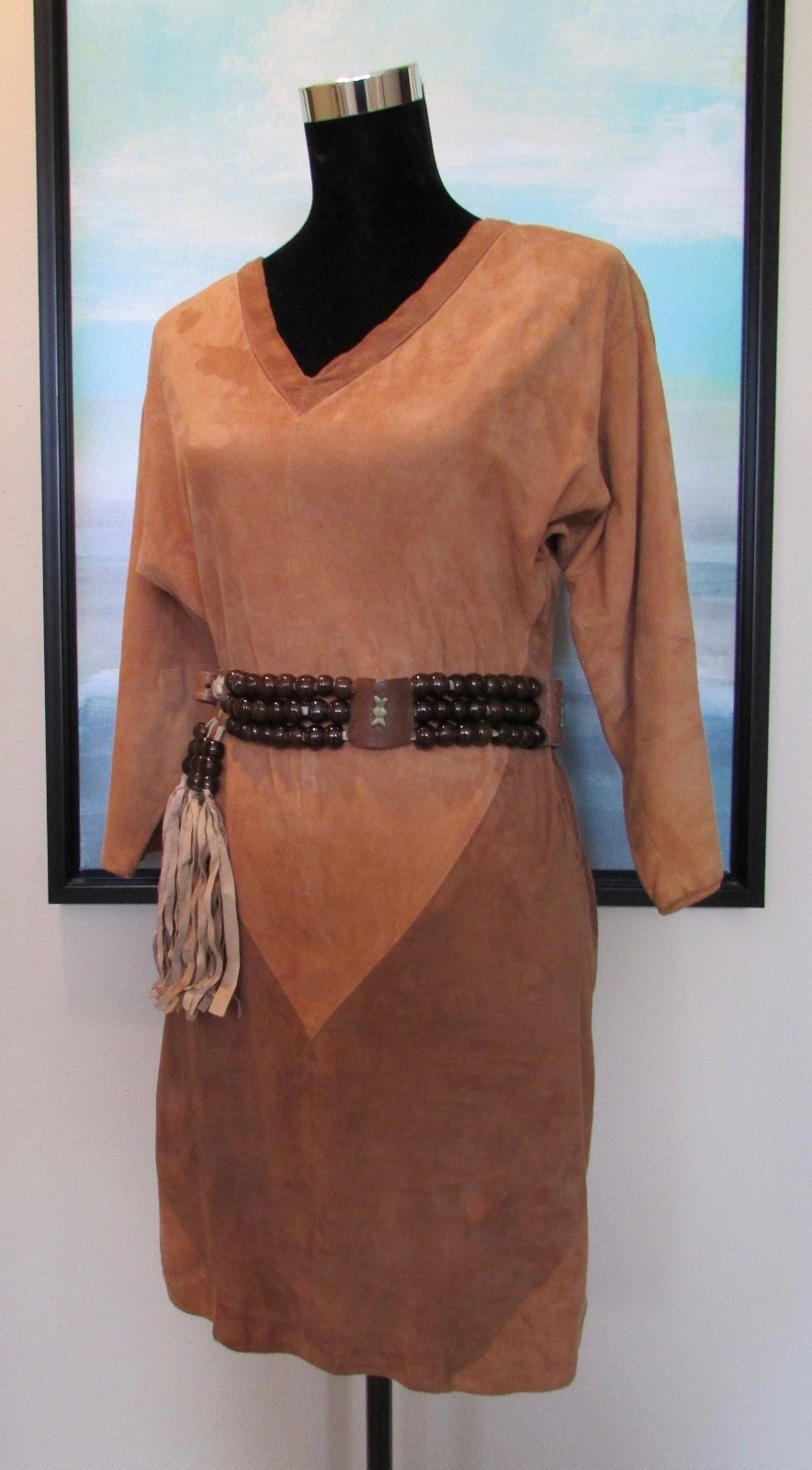 Rare VTG 70&rsquo;s Paco Rabanne Paris Two Tone Suede Mini Dress XS