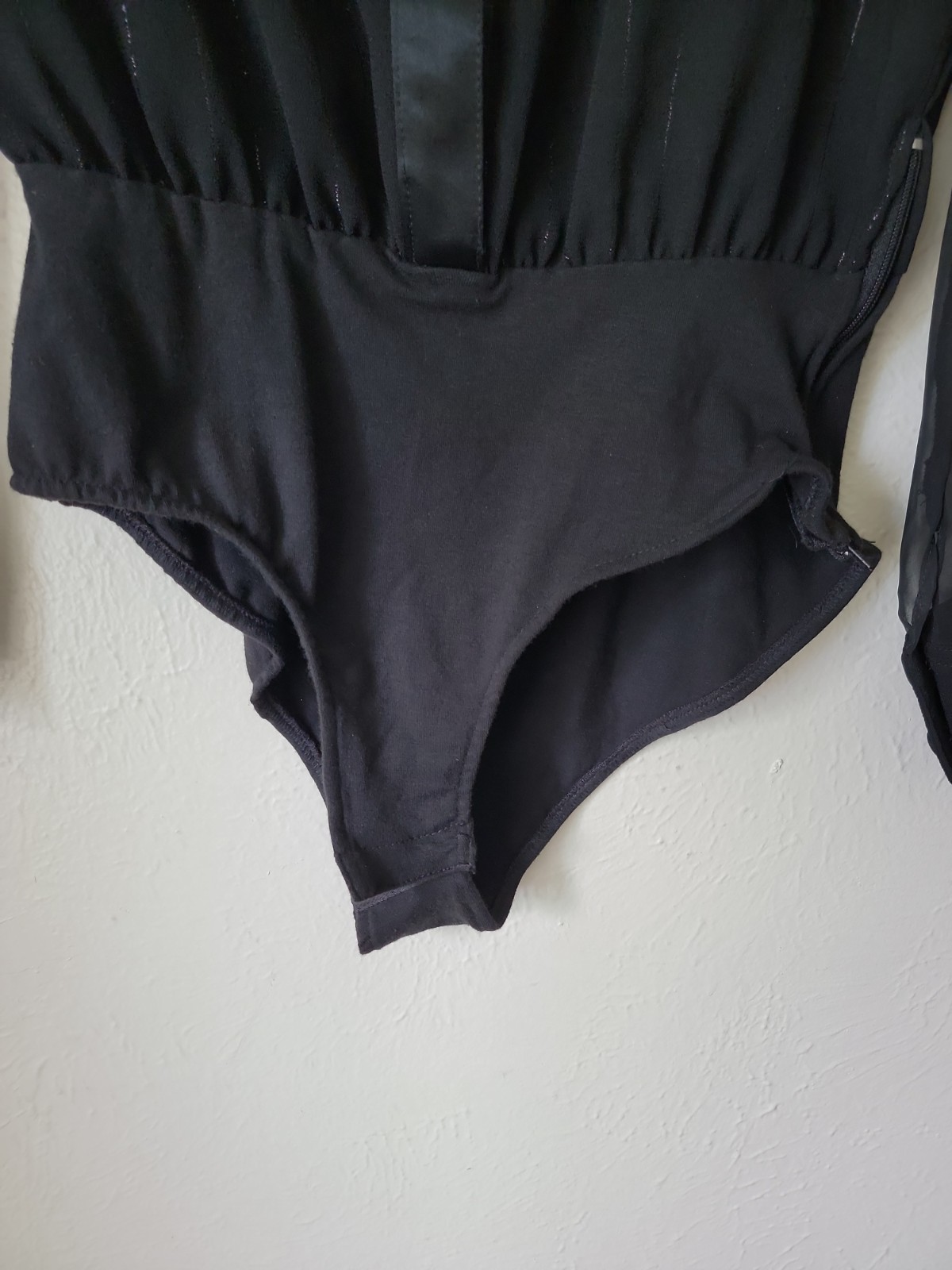 Vintage IIF Black Rhinestone Blouse Bodysuit Small Dressy Old Money Sheer Sleeve
