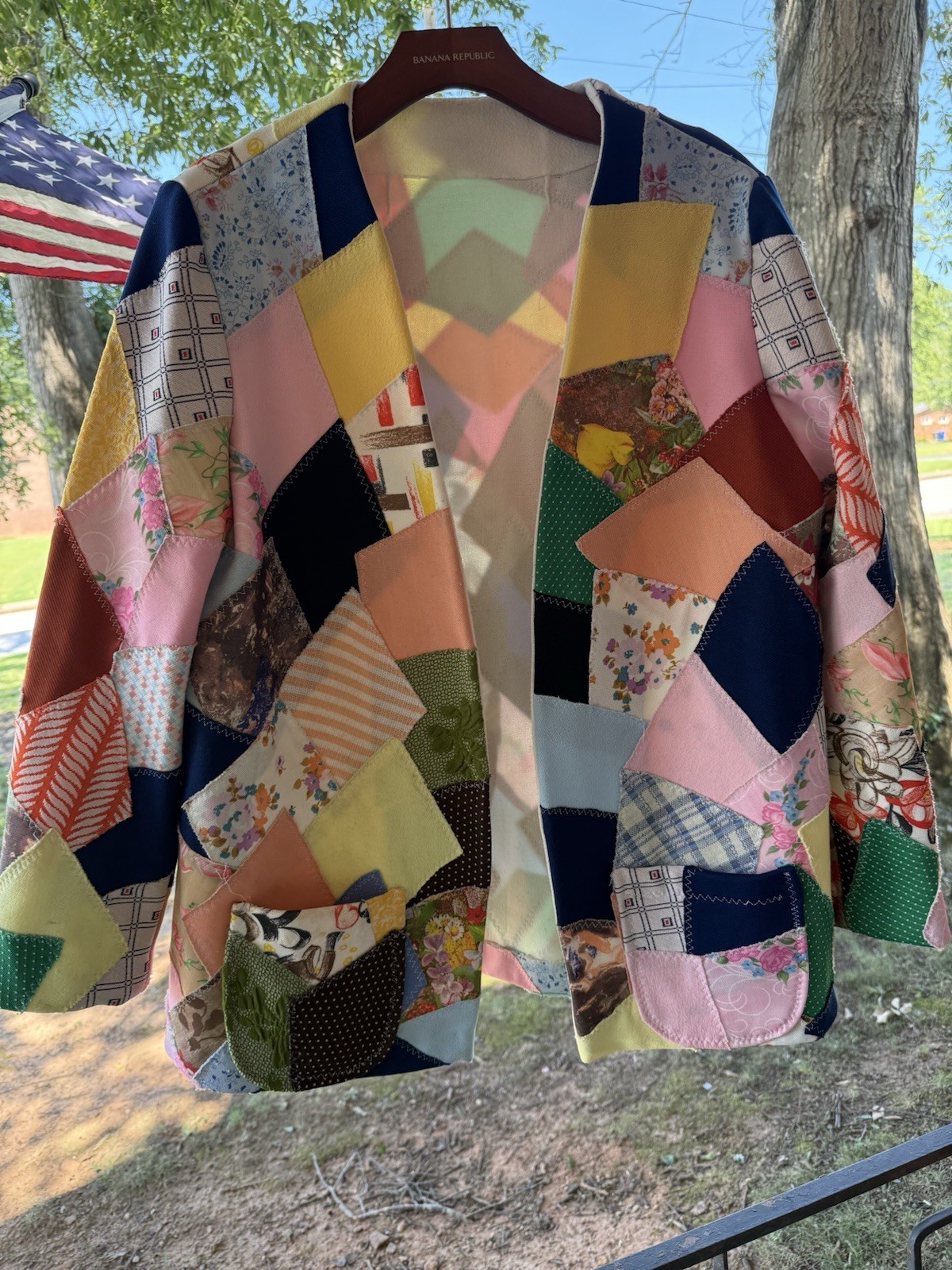 1970s Vintage Crazy Quilt Patchwork Jacket Preppy Lilly Pulitzer Vibe – Med/Lg