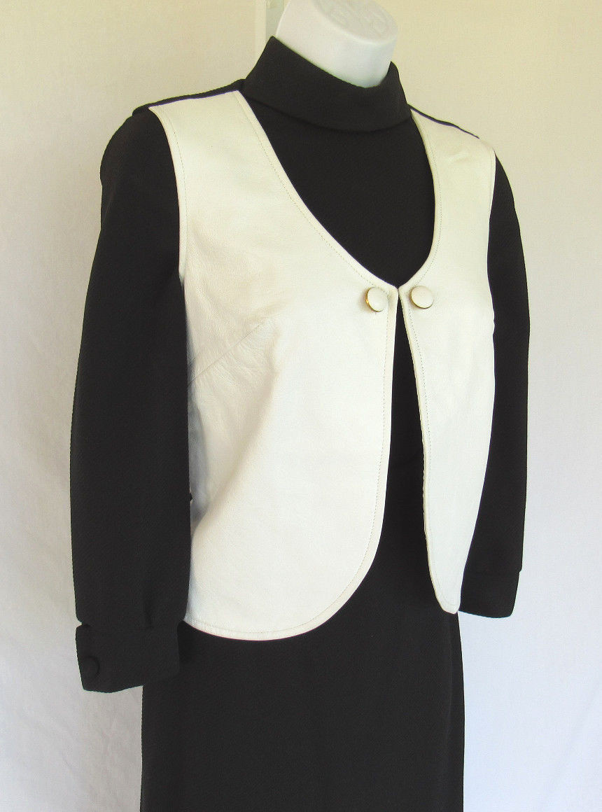 VINTAGE 1960s MOD ICONIC THE PHYLLLIS LOOK SKIRT TOP VEST SIZE 8 BLACK WHITE