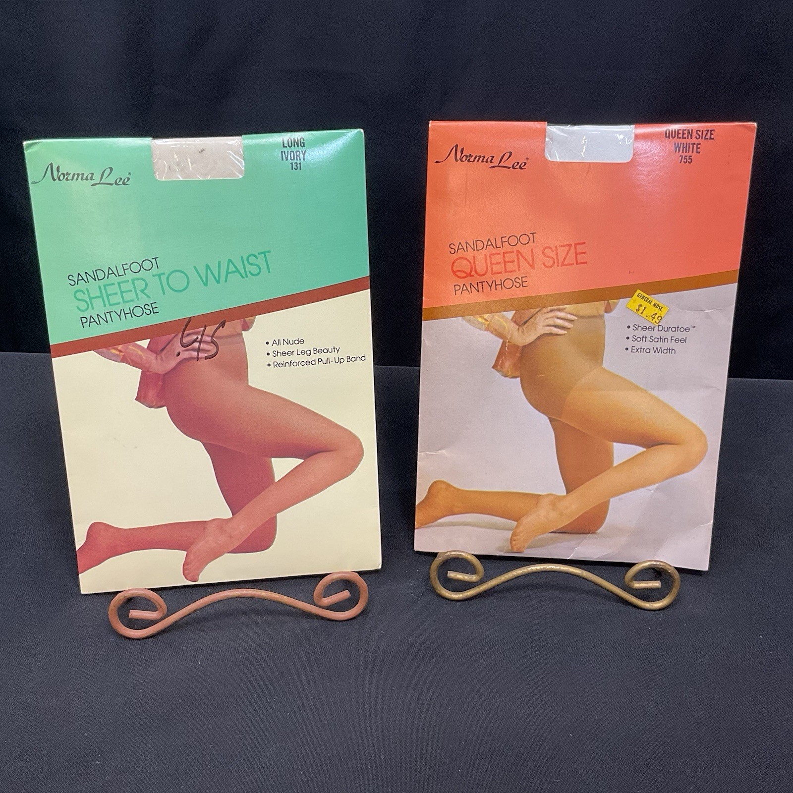 Vintage Pantyhose Norma Lee Full Figure Queen Size White & Ivory 2 Pair Lot New