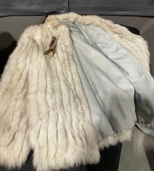 Vintage Saga Fox Fur Jacket, Silver tone Fur, 32h x 17w inches, size D40 F42