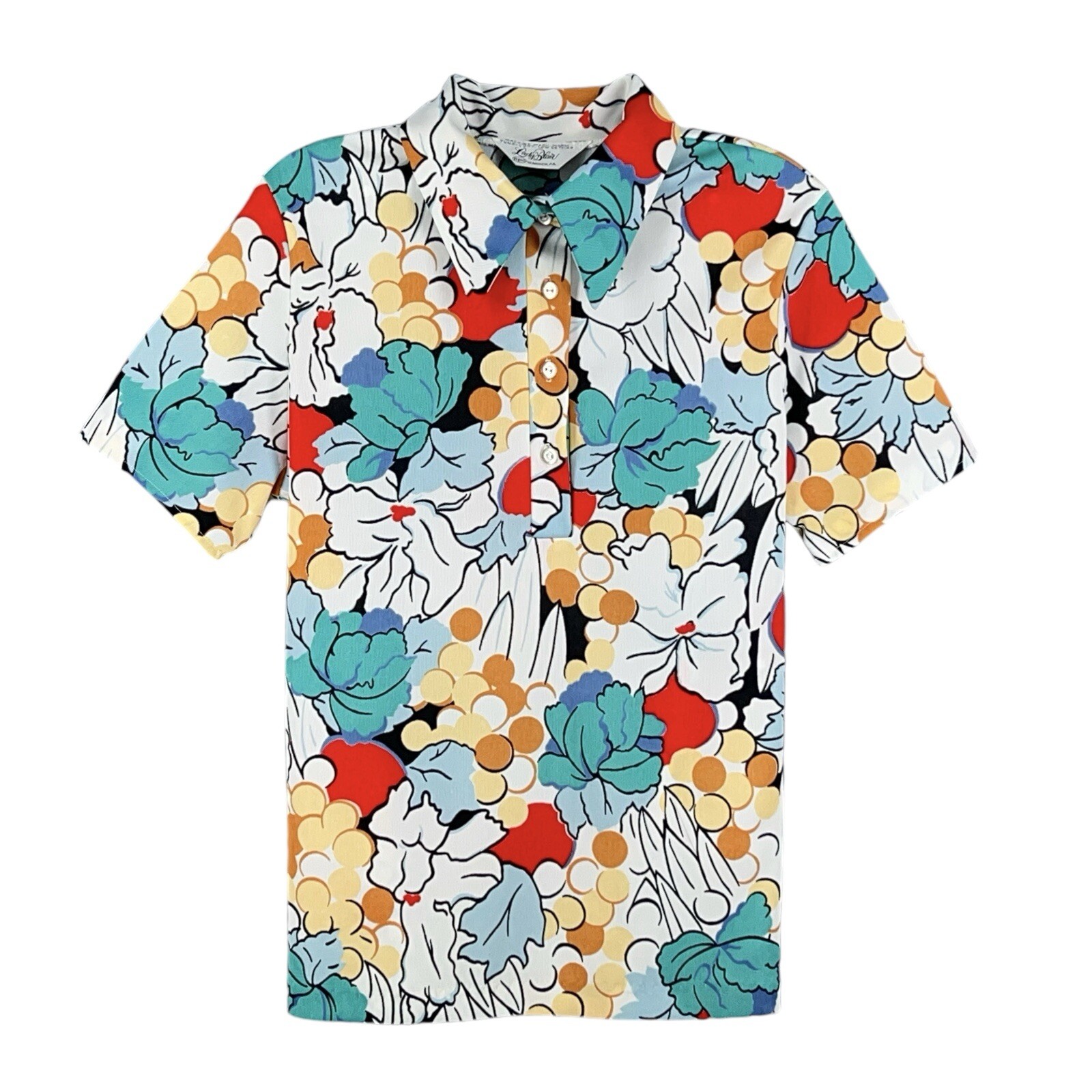 1960s Vintage Floral Print Short Sleeve Shirt Made in USA Size Large
