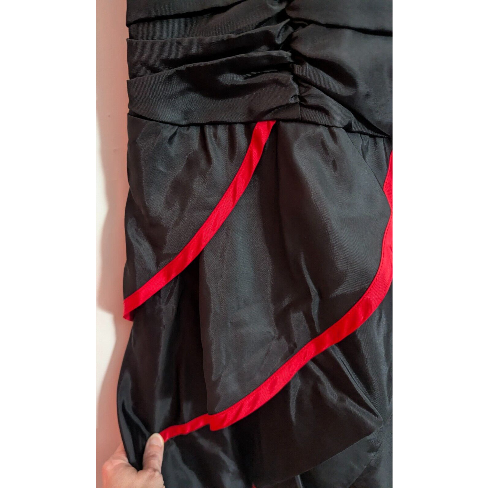 Vtg Hanna Lee Black Red Ruched Formal Dress Size 5/6 Glam Rock Goth Grunge