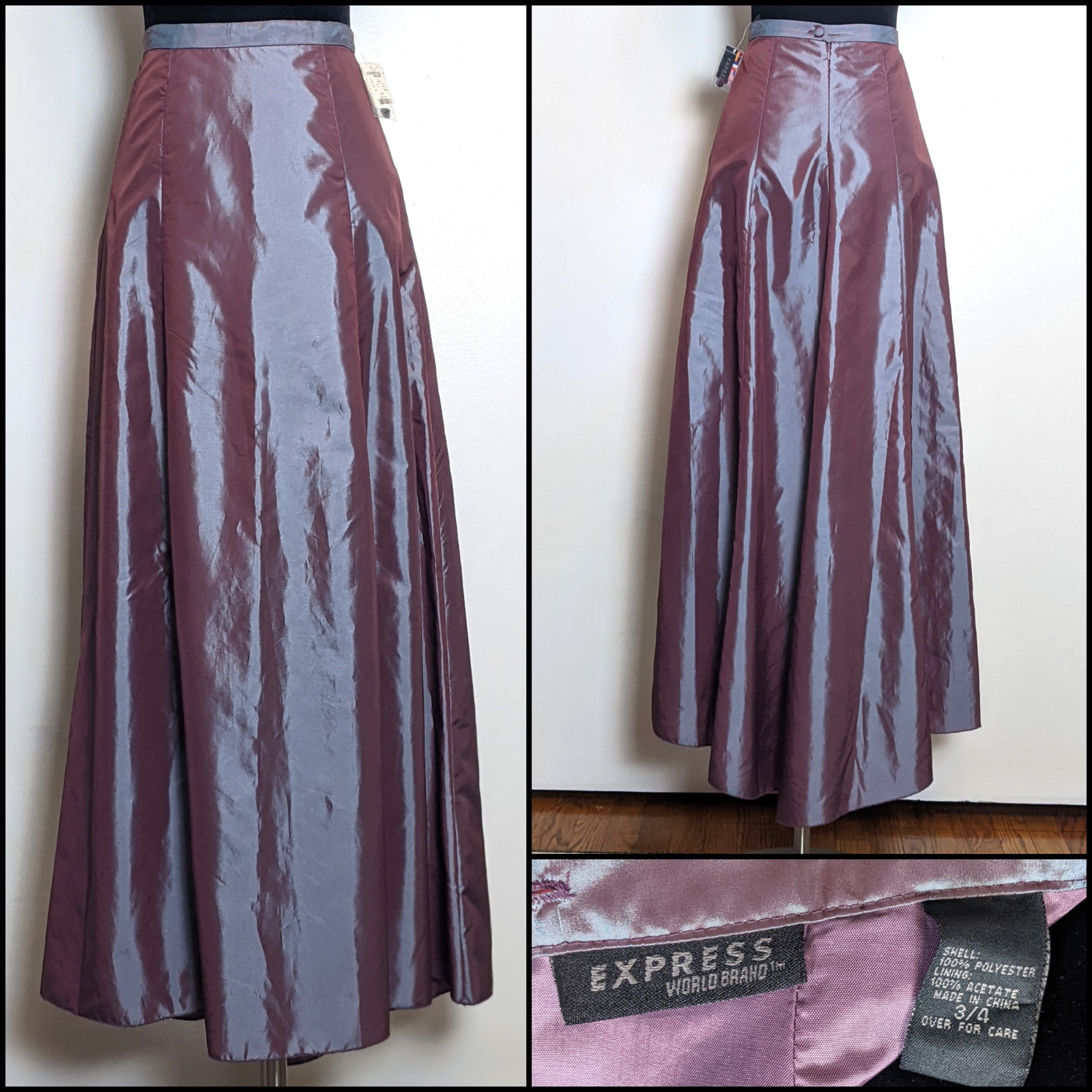 NWT Vtg EXPRESS y2k metallic purple maxi formal skirt 90s cyber fairycore XS 3/4