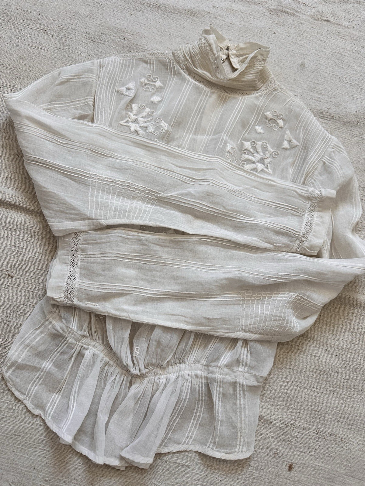 Victorian Edwardian Antique White Cotton Blouse Handmade Women’s XXS