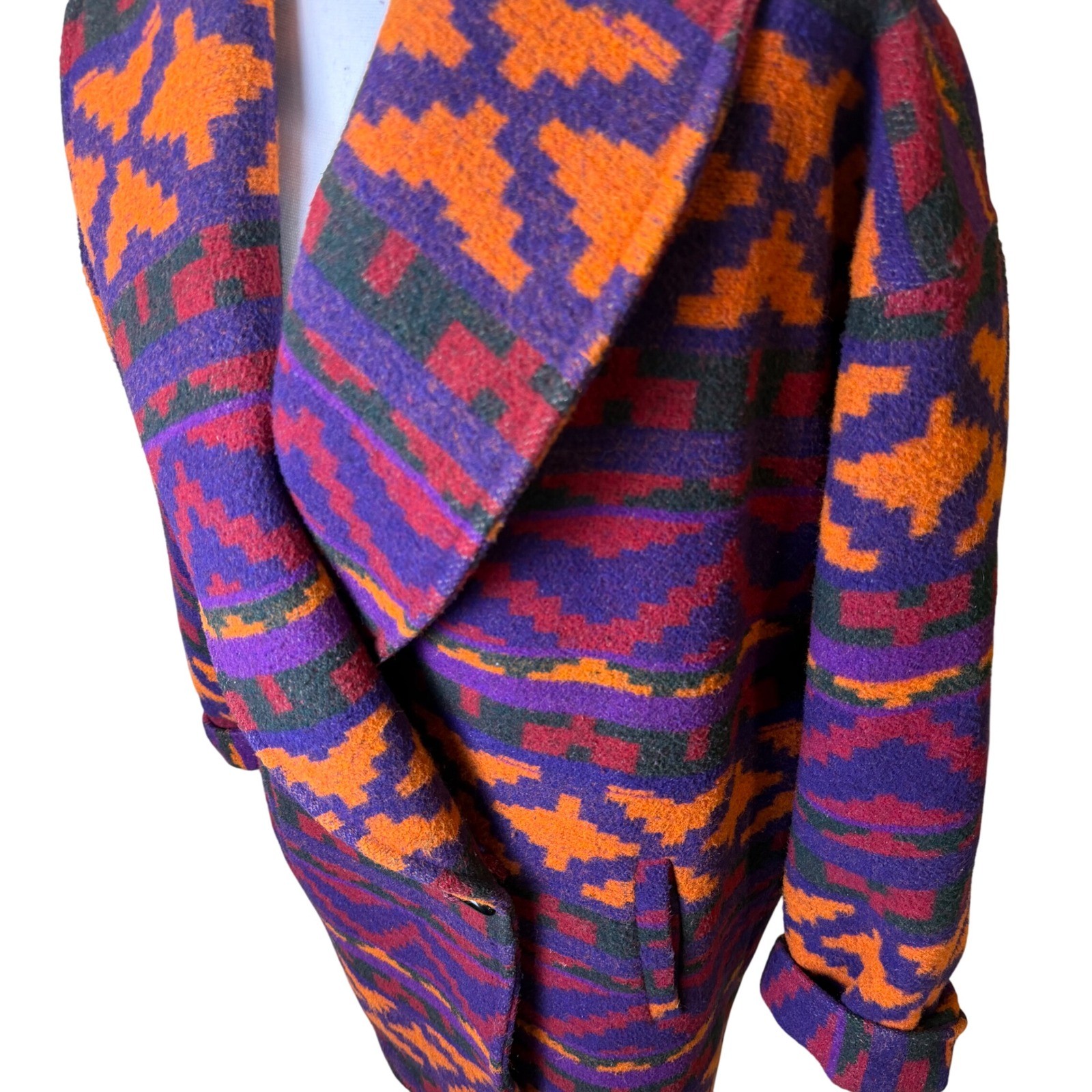 Braetan Vtg Southwestern Geometric Wool Blend Coat Purple Orange Toggle Sz Med