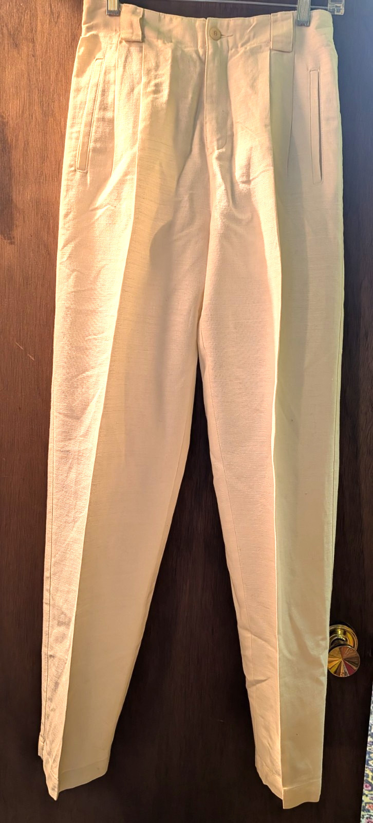 Liz Claiborne Lizsport Ivory Linen Blend Pleated High Rise Straight Pants Sz 6