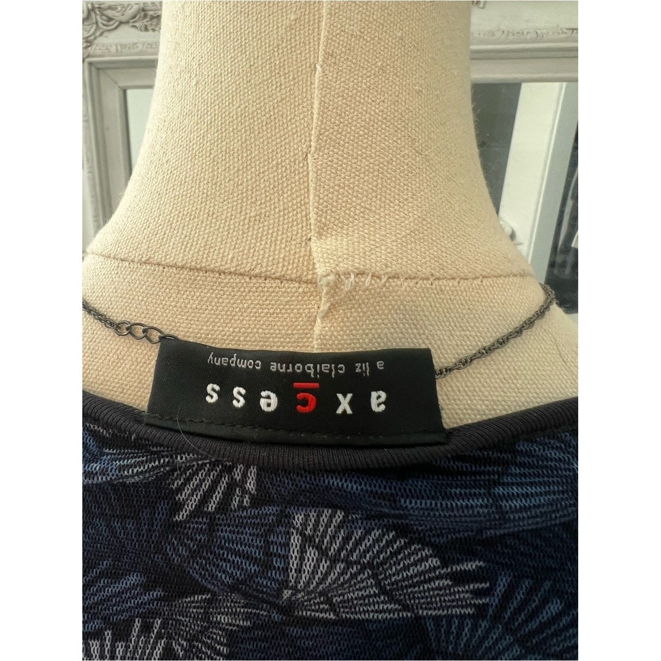 vintage 90s navy blue patterned babydoll mesh top with lace and velvet trim