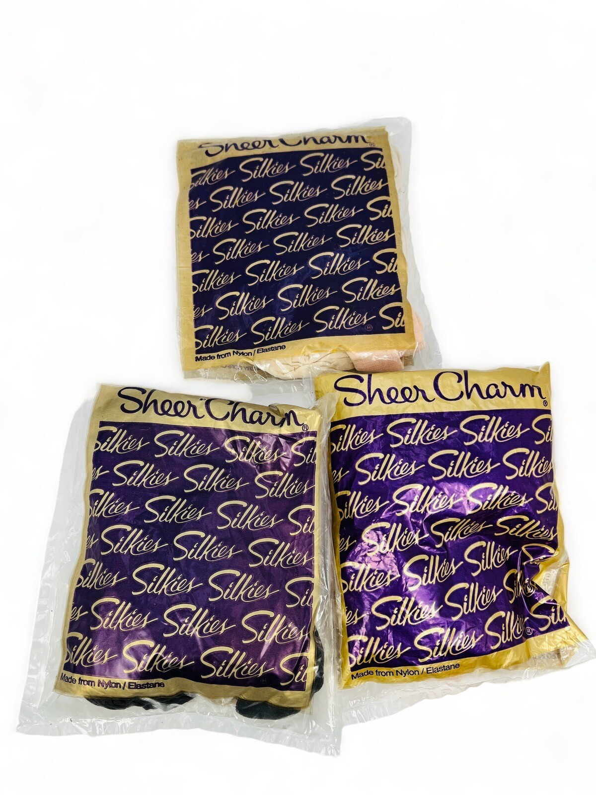 VTG Silkies Pantyhose Sheer Charm Lot Of 3 Off White Off Black Size M