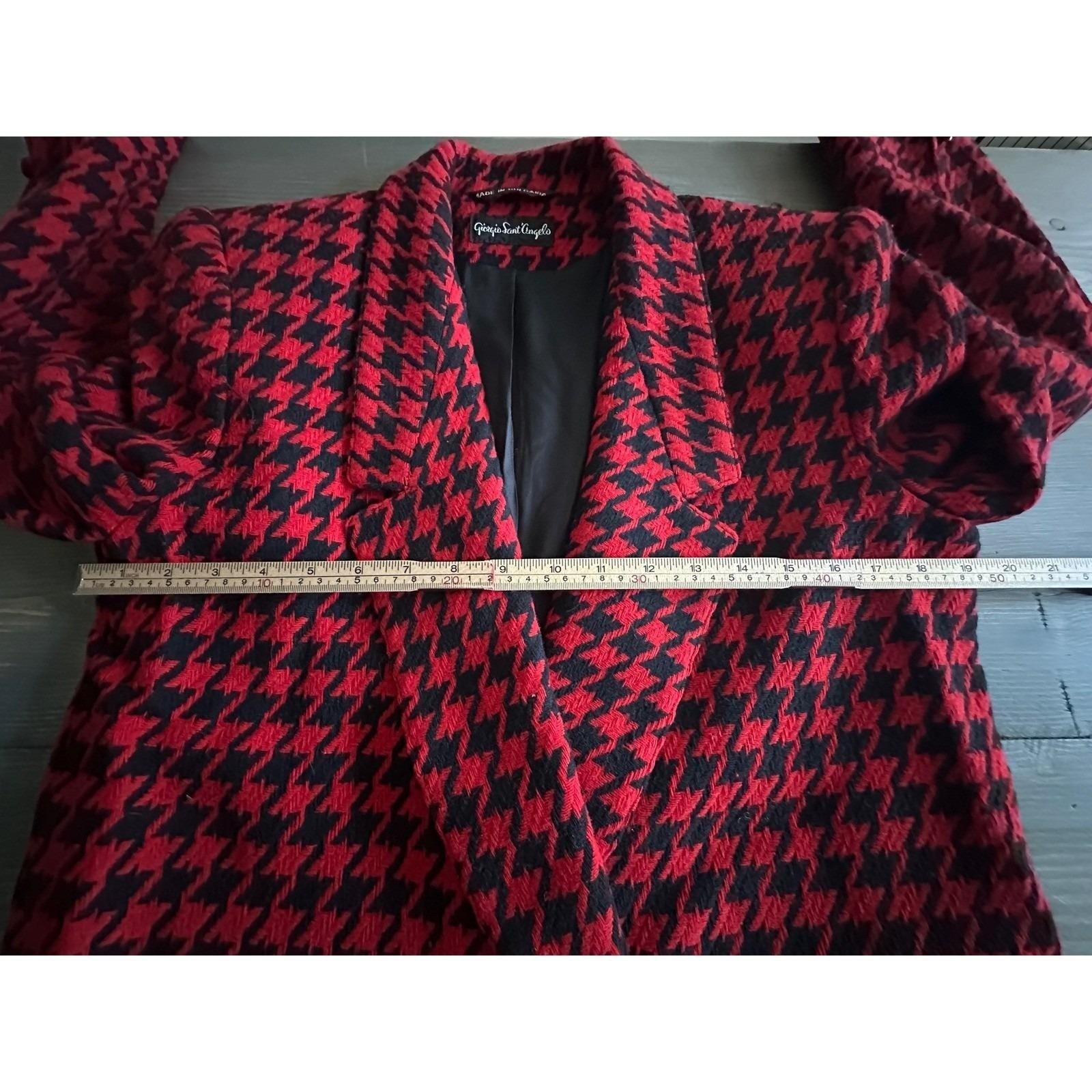 Vintage Giorgio Sant Angelo Wool Red Black Houndstooth Blazer Womens Size 8