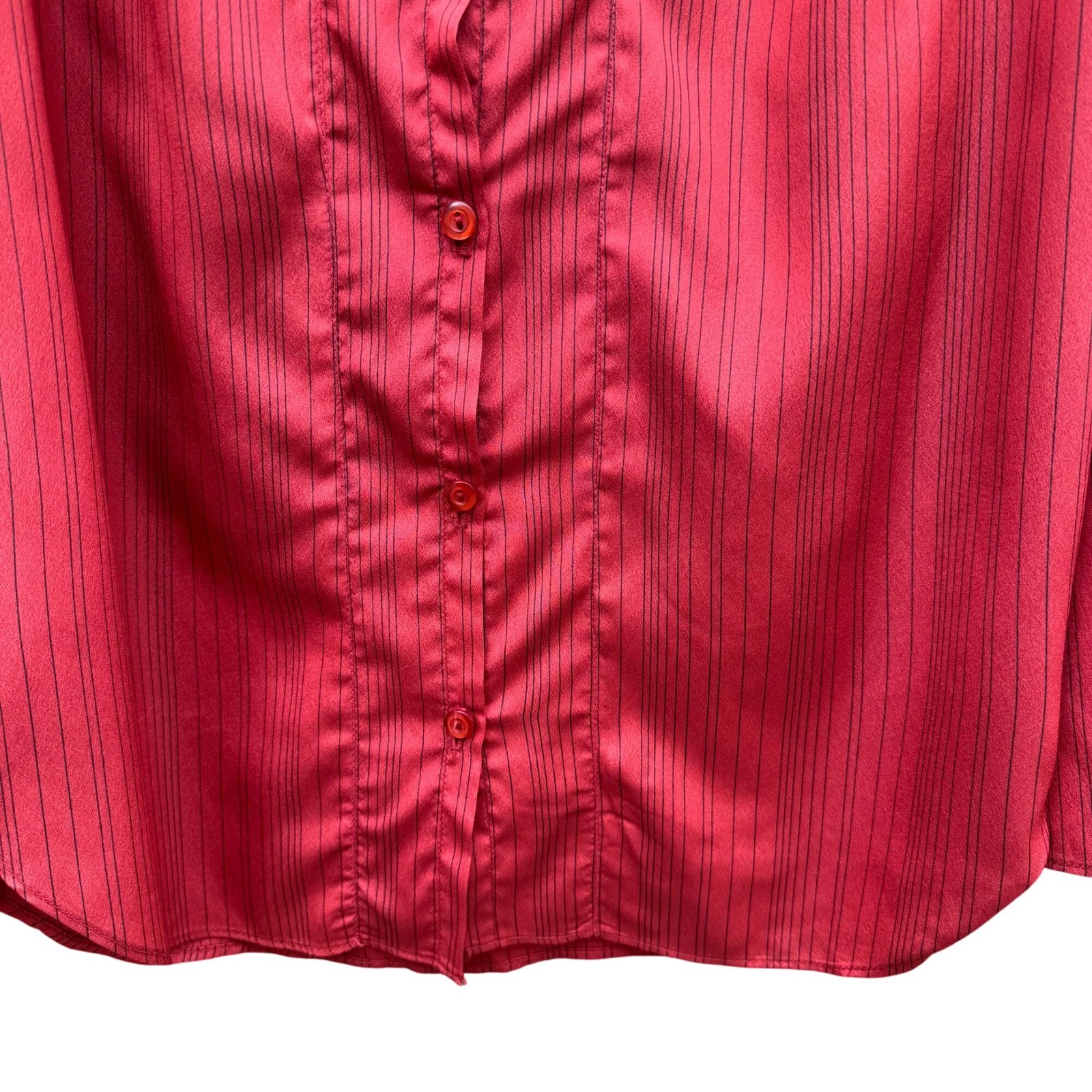 First Glance Vintage 80s Secretary Core Pinstripe Smocked Pinstripe Blouse L