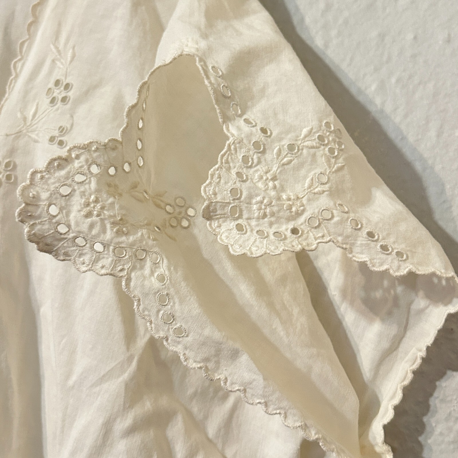 Antique Edwardian White Cotton & Eyelet Lace Nightgown Mini Dress Vtg XL Volup H