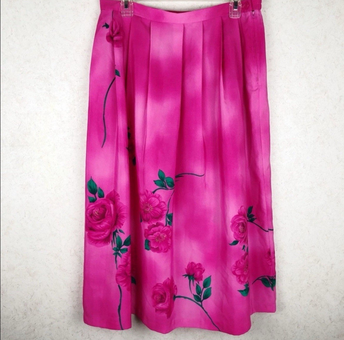 Vintage Koret Pink Roses Pleated Skirt 16 Cottage Garden Whimsy Coastal Grandma