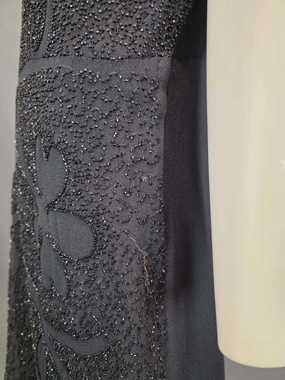VINTAGE 1940’S FLORAL + VINE PATTERN BEADED CREPE DRESS BY MILGRIM