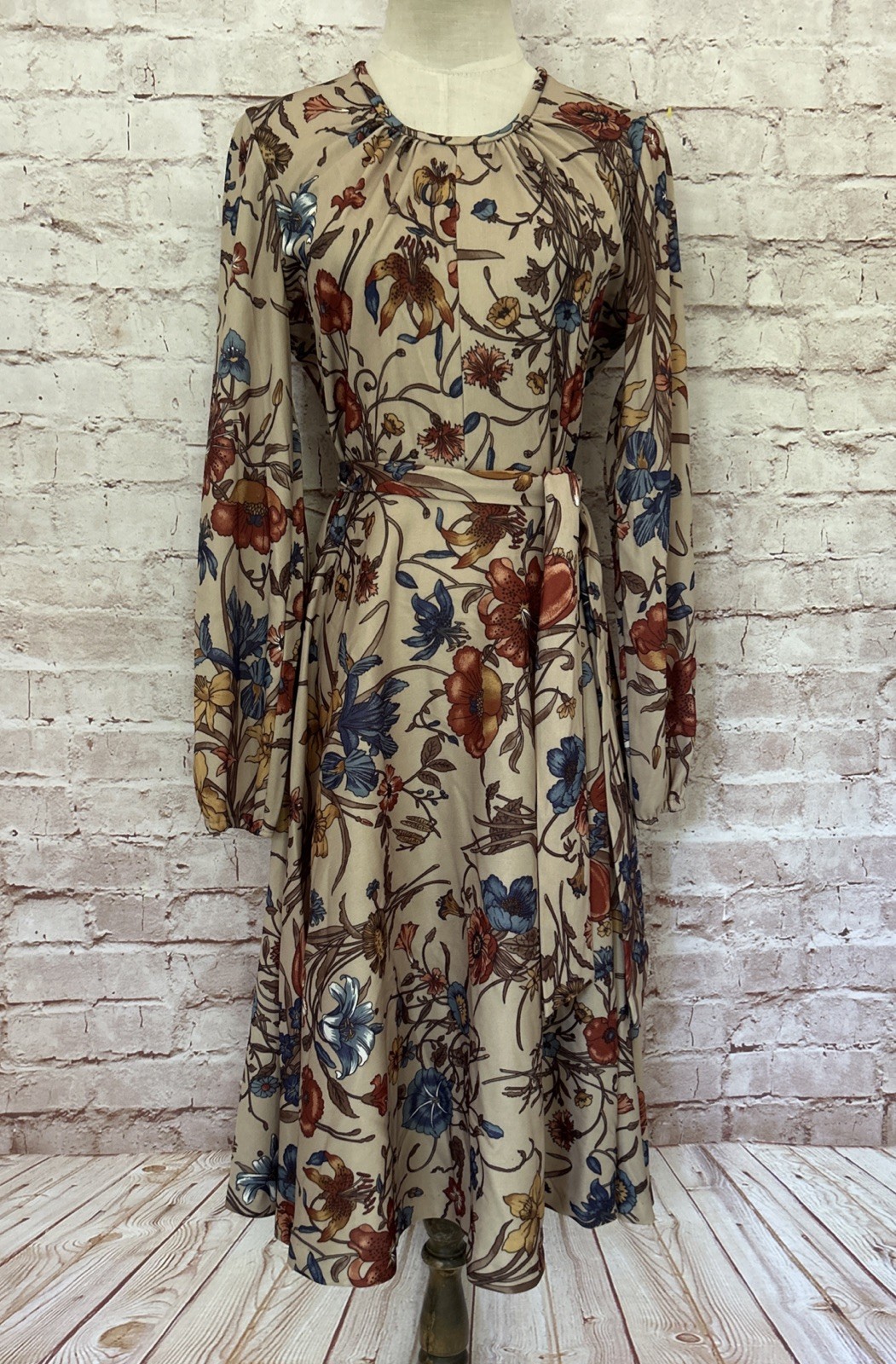 Vintage Sears Dress Women 12 Floral Long Sleeve Polyester Teacher Boho Secretary