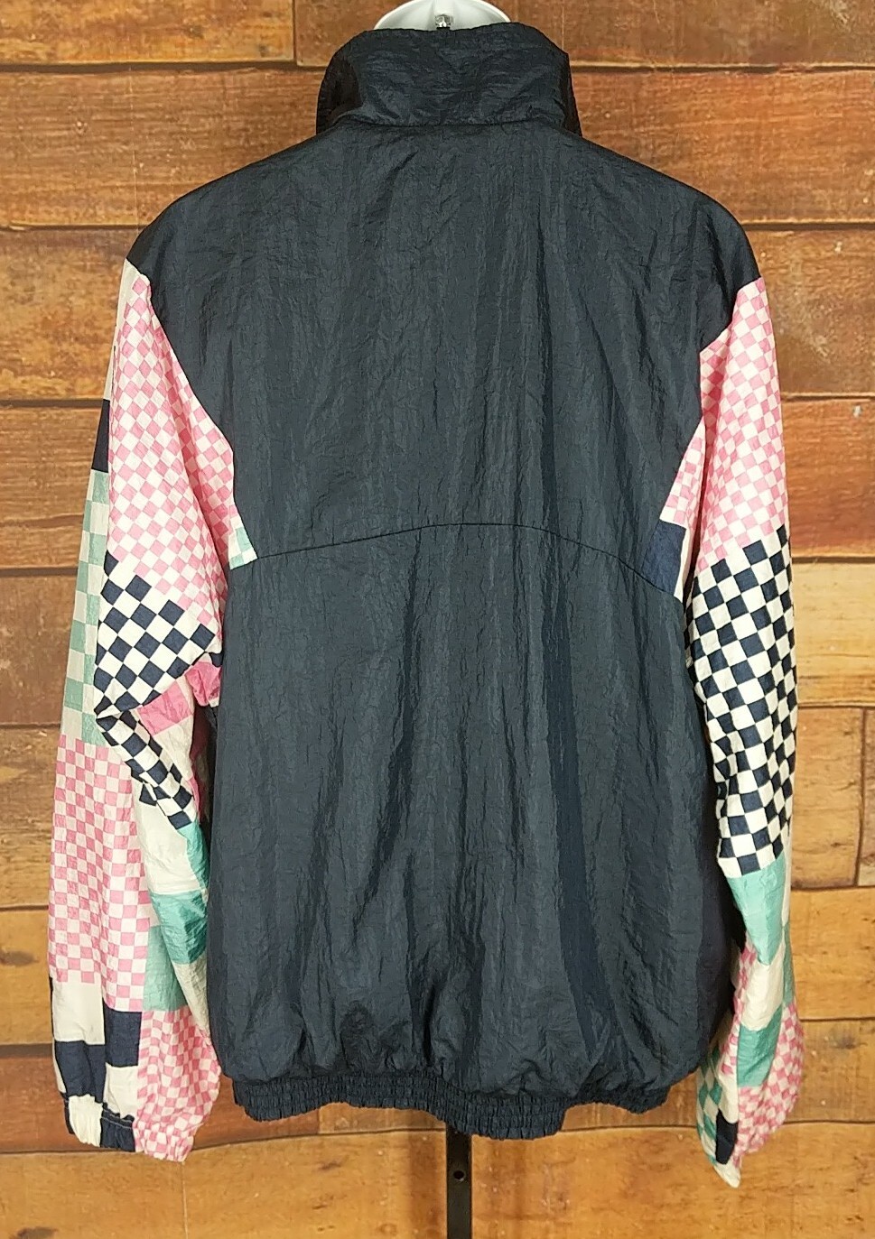 Vtg Sergio Tacchini Jogging Windbreaker Jacket~womens XLT~Blue Pink Check